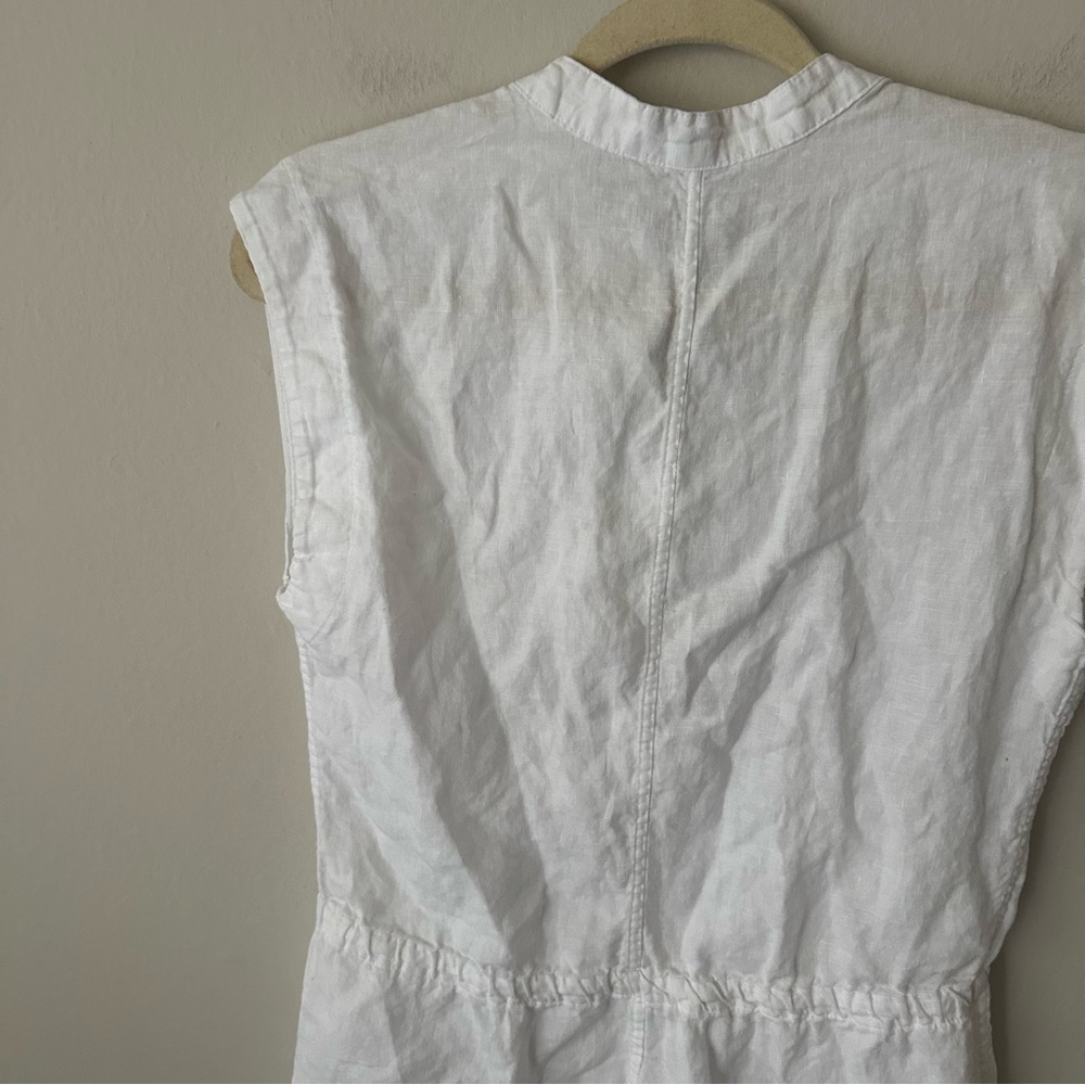 JAMES PERSE 100% Linen Drawstring Dress White Drop Waist Tie Waist Button Front - Picture 10 of 10